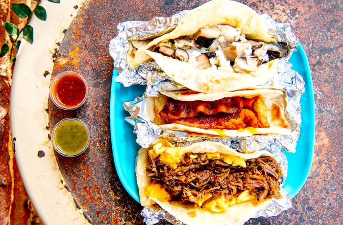 The Texas taco trend is spreading far and wide. HomeState, a restaurant in Los Angeles that brings the flavors of Texas to the West Coast, serves tacos like Pecos, Don't Mess with Texas, and Blanco.