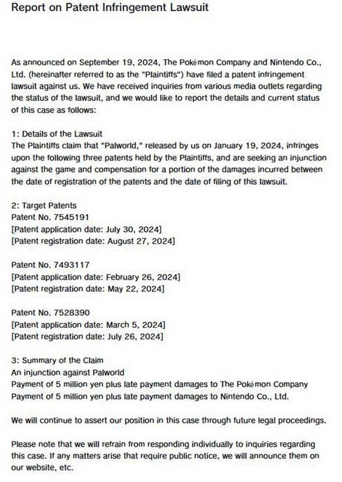 Nintendo kiện Palworld: Khi thấy đối thủ ra game, Nintendo lập tức đăng ký bằng sáng chế để kiện