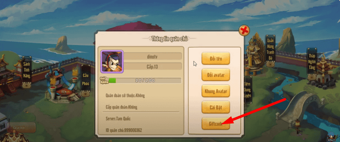 Hướng dẫn nhập code 3Q Tiểu Tam Quốc - Bước 2