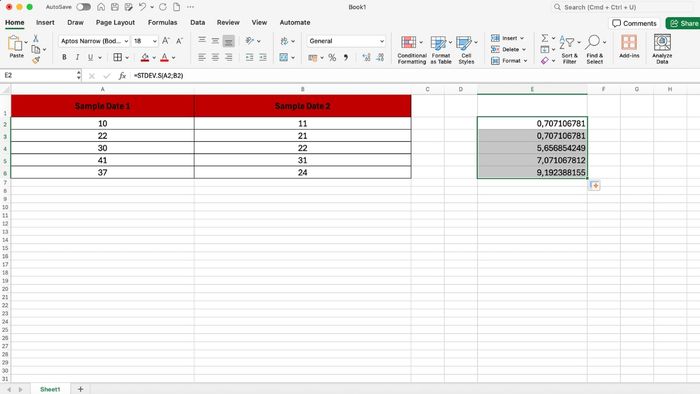 Cách tính độ lệch chuẩn trong Excel