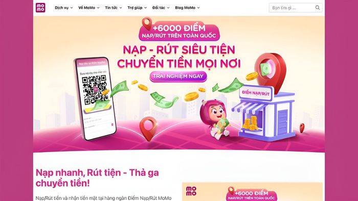 Hướng dẫn tìm điểm nạp/rút MoMo trên website - Bước 1