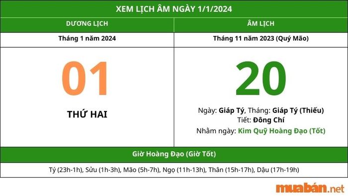 Xem lịch âm ngày 1/1/2024 để biết thêm chi tiết về ngày hôm nay