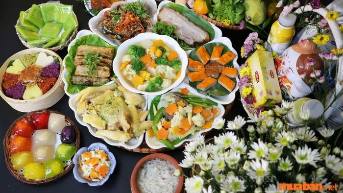 Mâm cúng mùng 1 Tết trọn vẹn và đẹp mắt, thể hiện sự tôn kính và cầu nguyện cho năm mới.