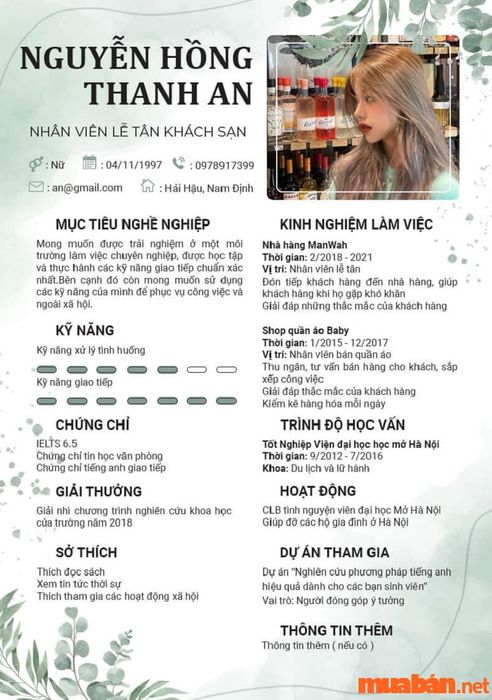 Mẫu 8: CV khách sạn nổi bật và ấn tượng