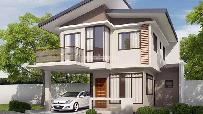 Nhà 2 tầng 1 tum mái tôn với phong cách hiện đại