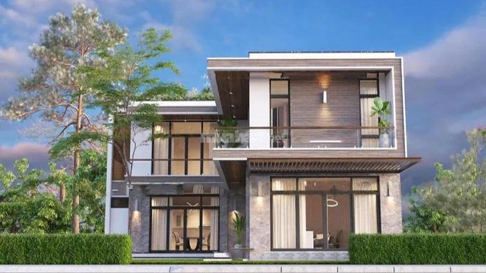 Nhà 2 tầng 1 tum mái tôn kiểu chữ L