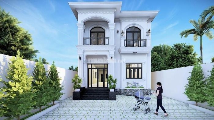 Nhà 2 tầng 1 tum mái tôn phong cách tân cổ điển