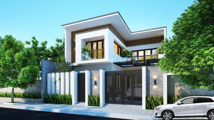 Nhà 2 tầng 1 tum mái tôn theo kiểu chữ L