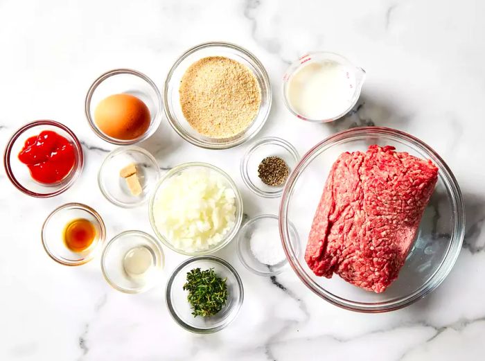 Ingredients ready for making air fryer meatloaf