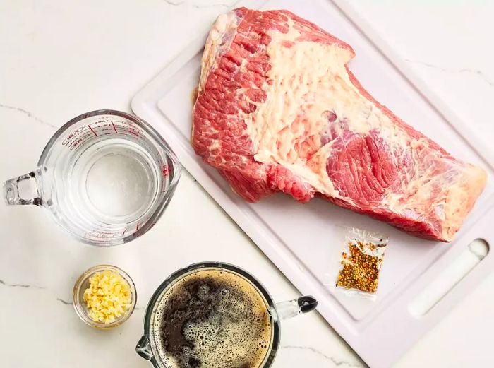 A bird’s-eye view of the corned beef ingredients.