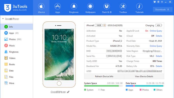 Xem thông tin chi tiết về thiết bị iPhone