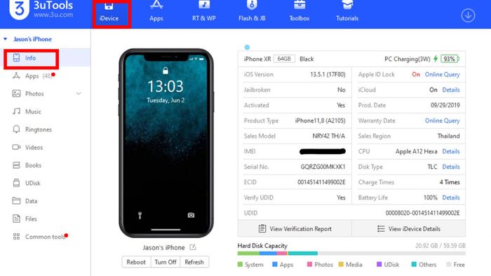 Kiểm tra thông tin iPhone bằng 3uTools