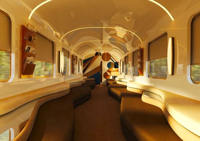 A preview of the interior design of the new Orient Express La Dolce Vita, set to launch in 2023.