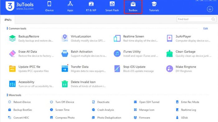 Công cụ hỗ trợ đa dạng trên 3uTools