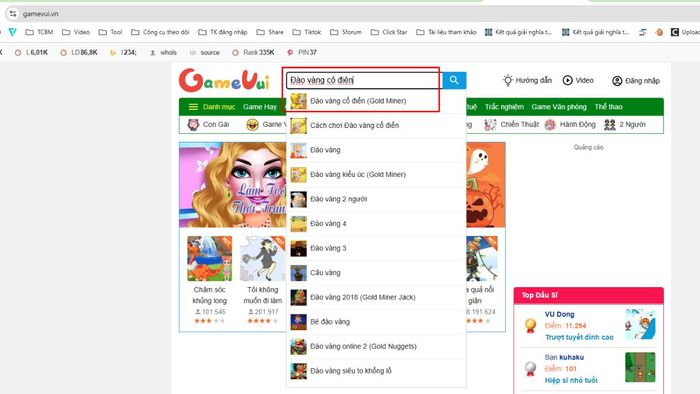Hướng dẫn chơi game Đào vàng cổ điển trên PC - Bước 1