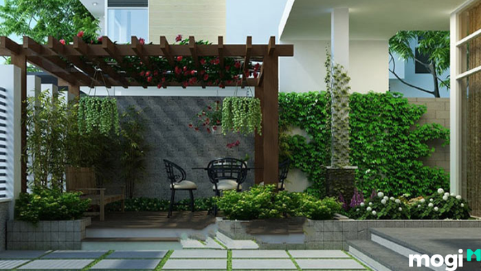 Giàn hoa sắt ngoài trời lắp đặt trước nhà