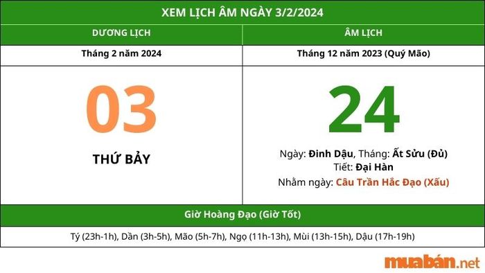 Xem lịch âm hôm nay, 3/2/2024