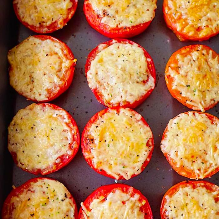 Parmesan-Roasted Tomatoes on a baking tray