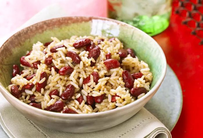 A bowl of red beans and rice.