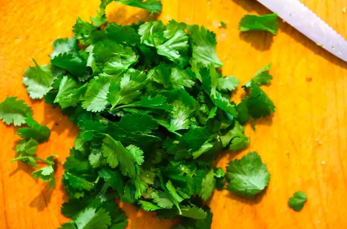 cilantro on a cutting board