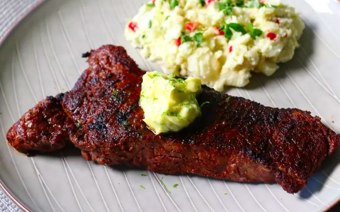 Grilled Steak with Chili and Garlic-Lime Butter