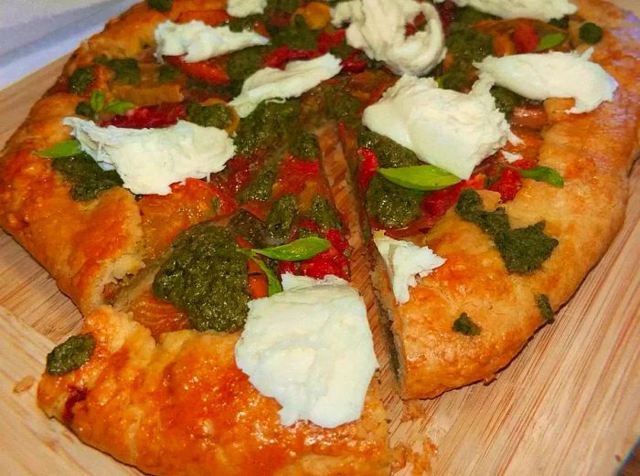 A close-up shot of a tomato galette.