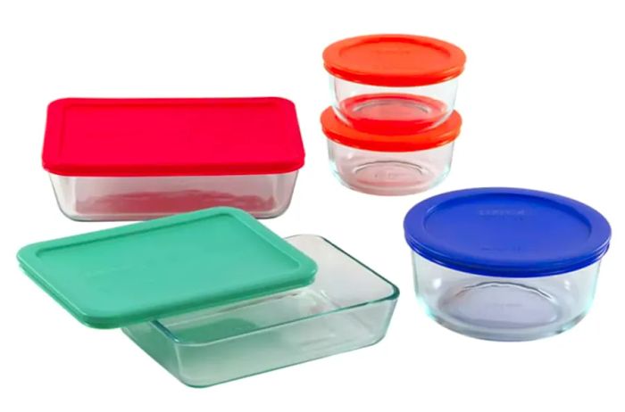 Walmart Pyrex 10-Piece Glass Food Storage Container Set with Multicolored Lids