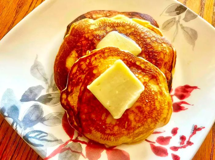 Scotch pancakes topped with melting butter