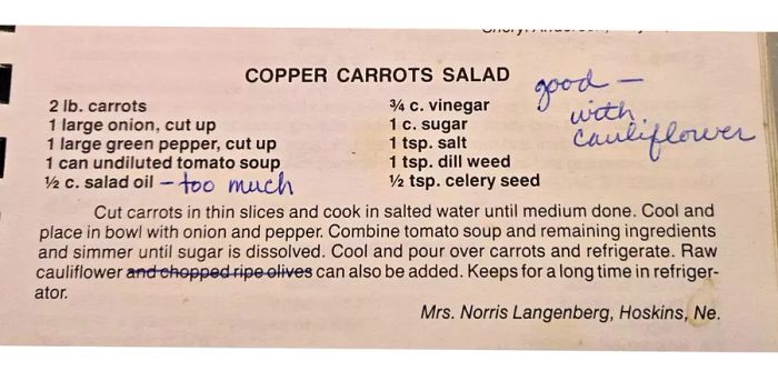 A Classic Copper Carrot Salad Recipe with Handwritten Notes