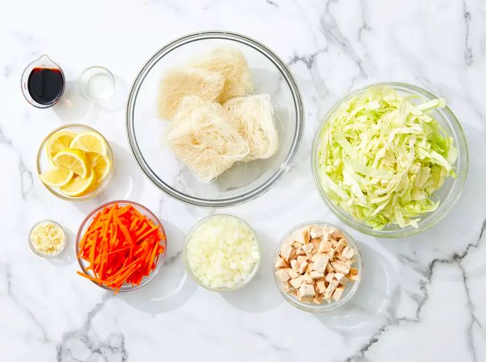 all the ingredients ready to make a simple pancit