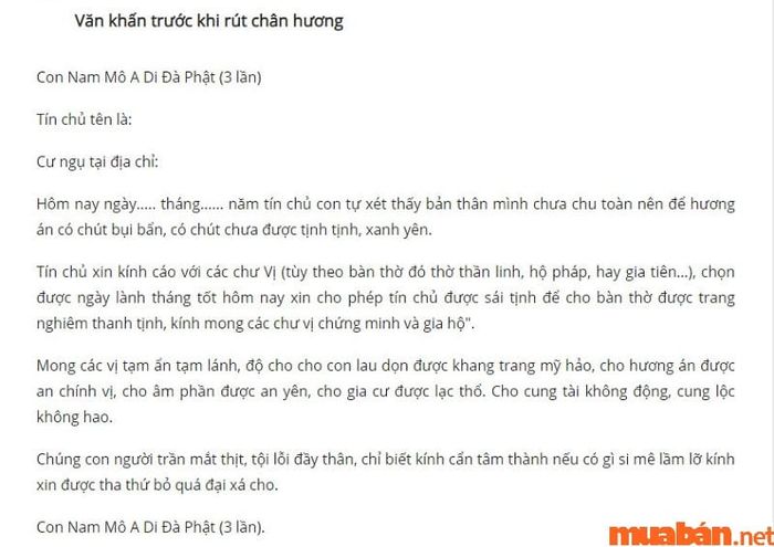 Mẫu bài văn khấn trước khi thực hiện việc rút chân hương