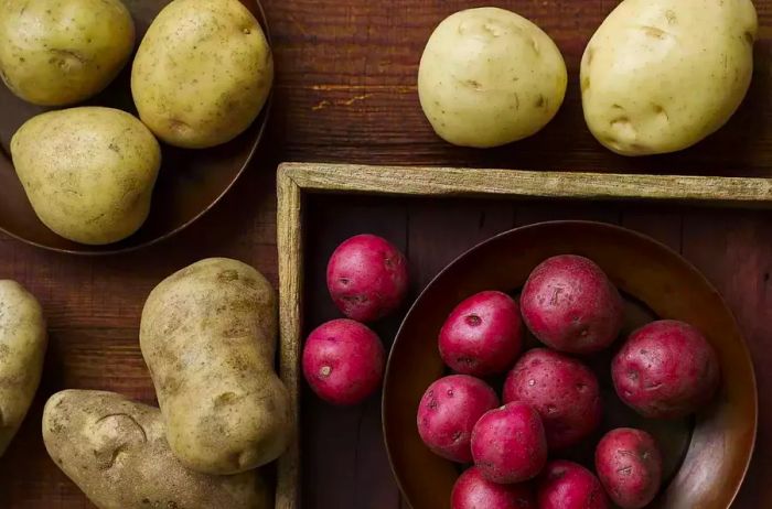 A variety of potatoes—Yukon Golds, Russets, and Red Potatoes—make up the perfect mash.