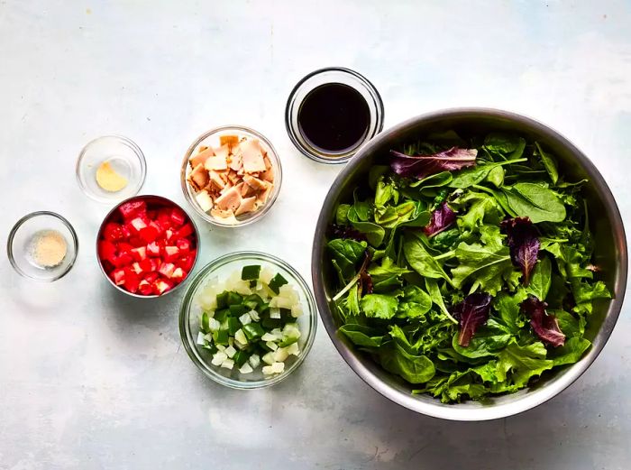 A salad ready to be put together