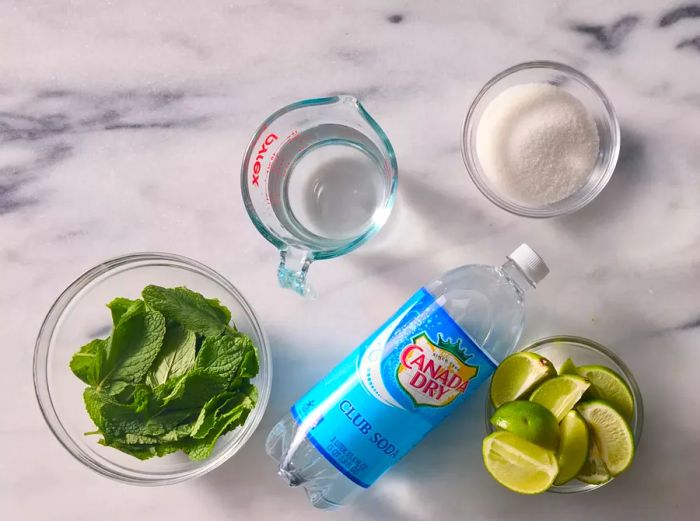 Ingredients prepared for mojitos in a pitcher