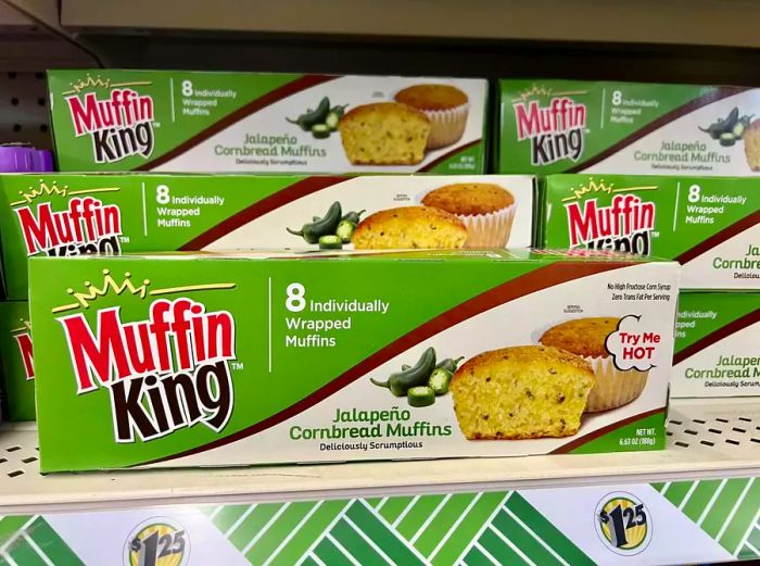 Muffin King Jalapeño Cornbread Muffins on display at Dollar Tree