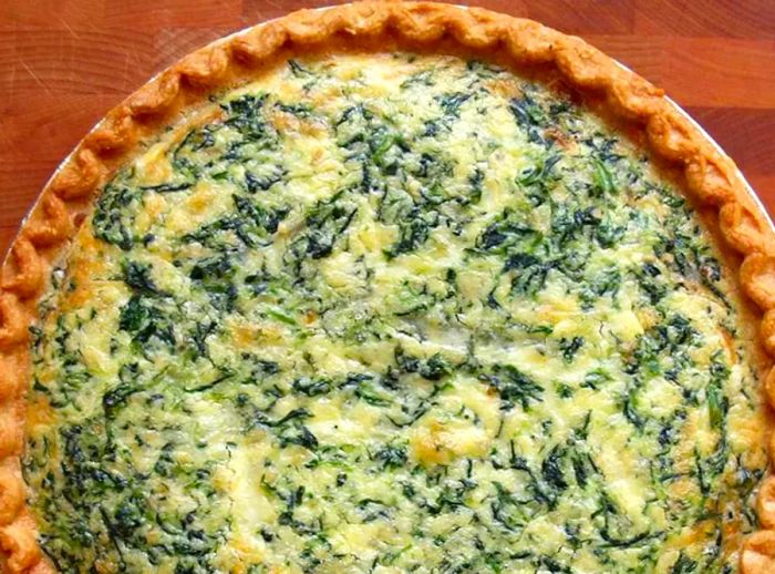 A close-up of a Quick Spinach Quiche