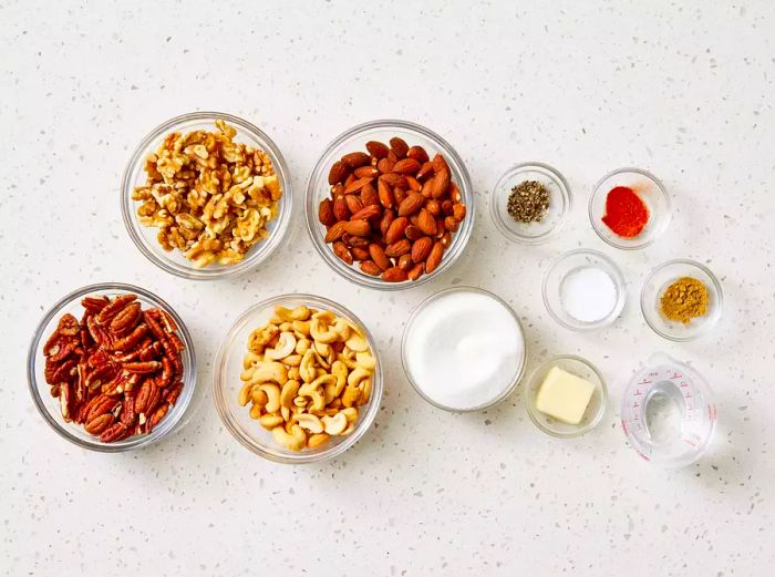 Ingredients for a Sweet, Salty, and Spicy Nut Mix