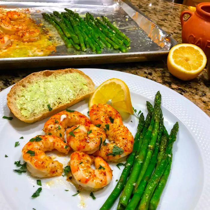 Sheet Pan Lemon Butter Garlic Shrimp with Asparagus