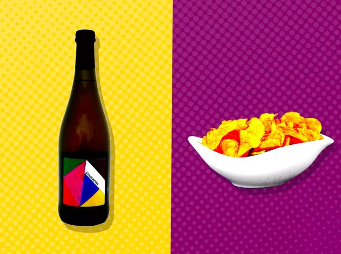 Wine and Chip Pairing Infographic on a Colorful Background