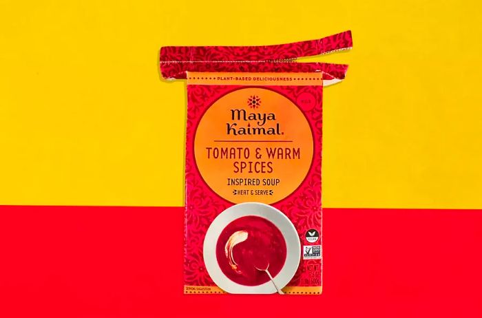 A Carton of Maya Kaimal Tomato & Warm Spices Soup