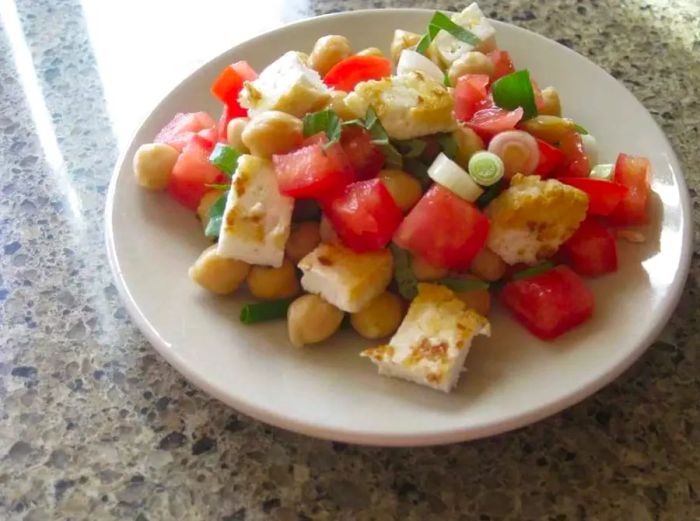 Halloumi, Chickpea, and Tomato Salad with Mint