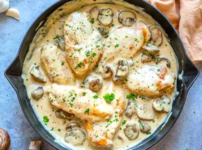 Creamy chicken with artichokes and mushrooms