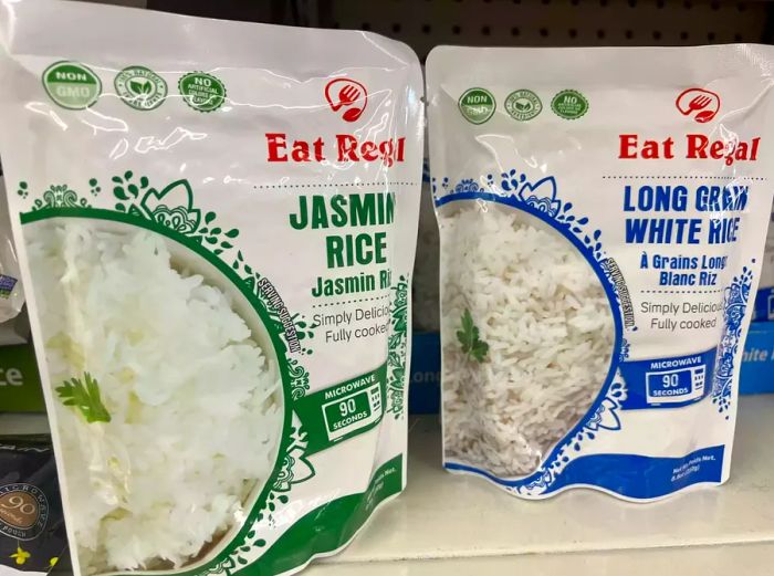 Microwaveable rice packs on the shelf at Dollar Tree