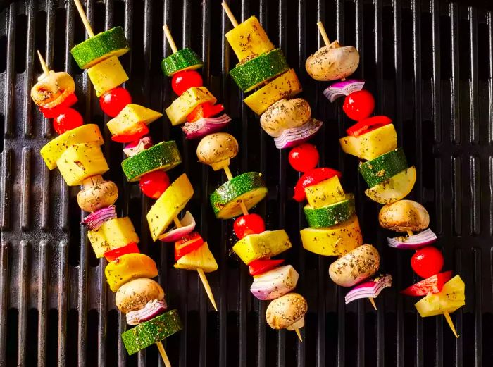 vegetables grilling over heat