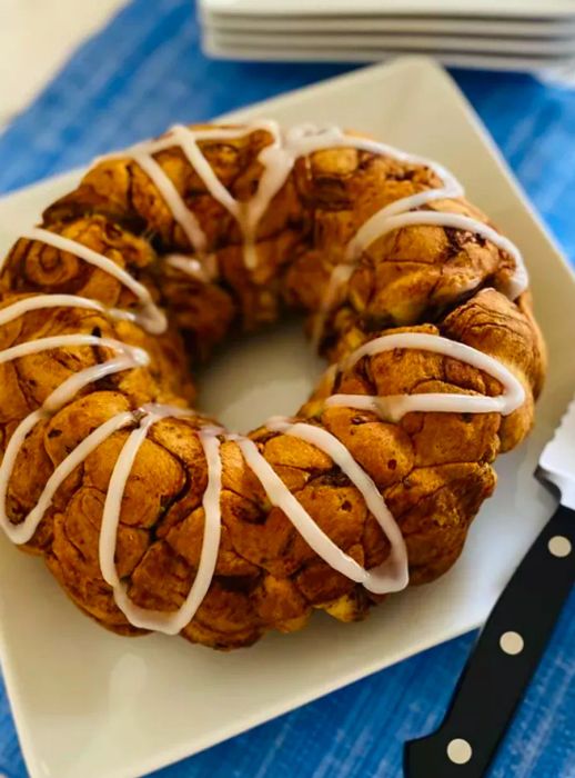 canned cinnamon roll dough baked in a bundt pan to create pull-apart monkey bread.