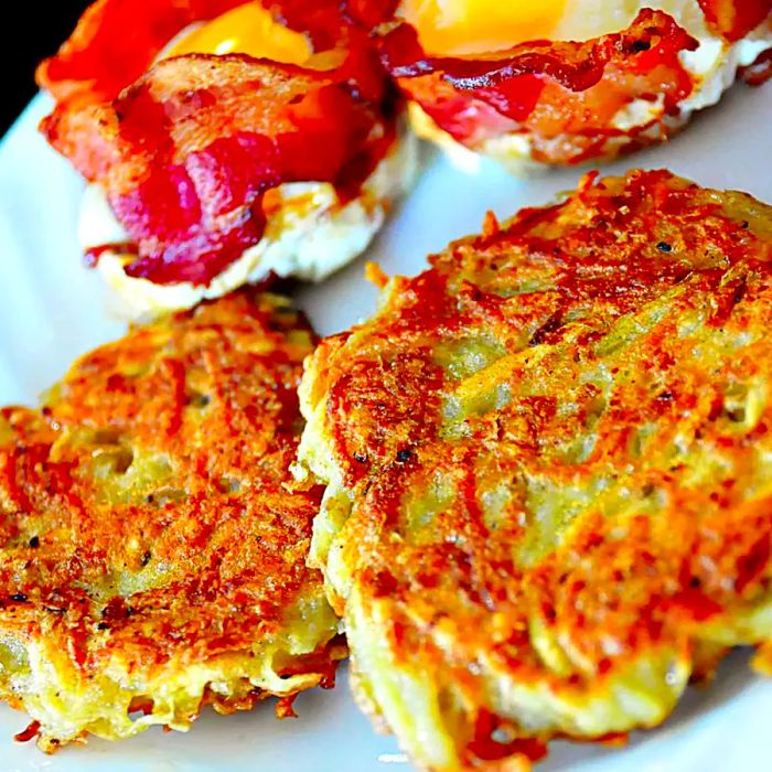 Emily's Famous Hash Browns with Eggs on a White Plate