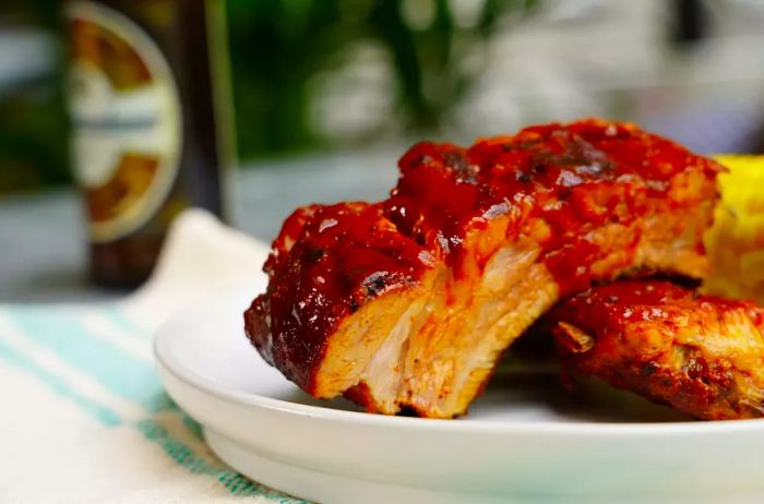 Close-up of perfectly grilled baby back ribs