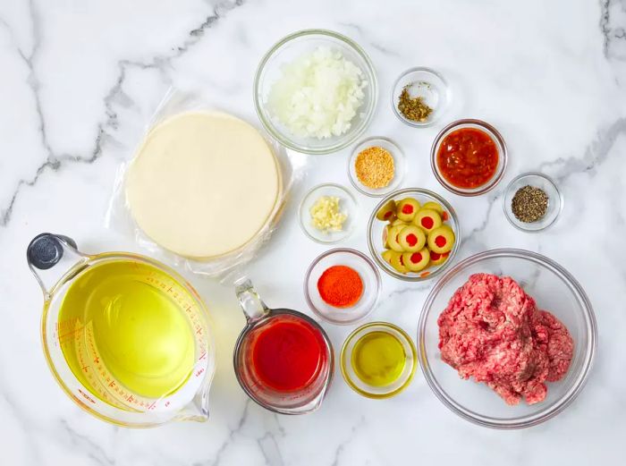 Ingredients for making beef empanadas