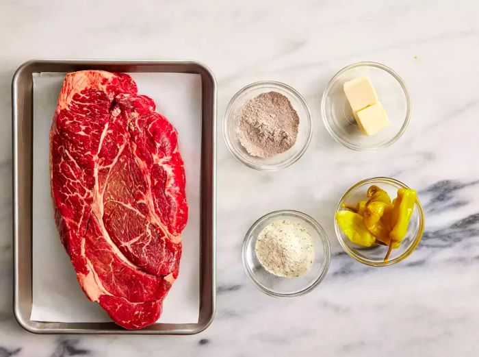 Ingredients for preparing pepperoncini pot roast