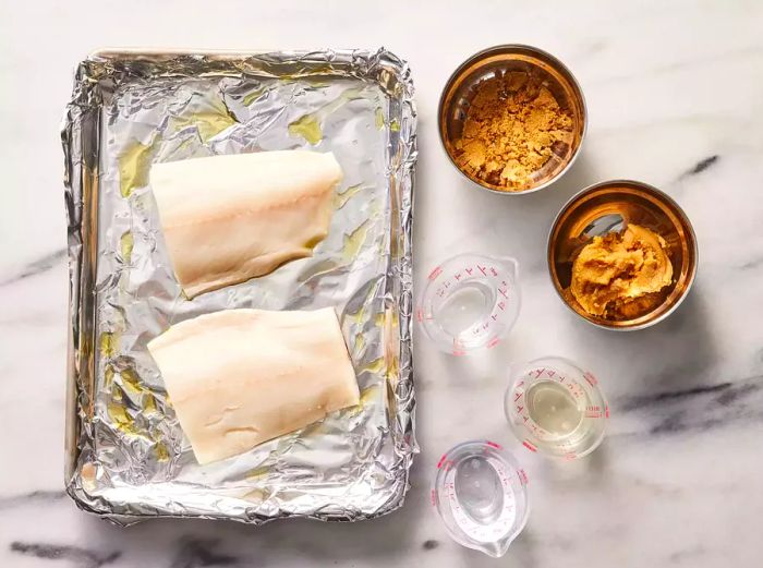 All ingredients are ready for making miso-glazed black cod